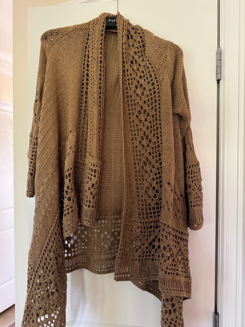 Etcetera Crochet Open-Front Cardigan - Brown